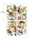 A vibrant floral composition featuring a blend of roses, lilies, and various foliage, accentuated with butterflies and subtle botanical textures. "4 Sheets- 12 in. x 18.6 in. each"