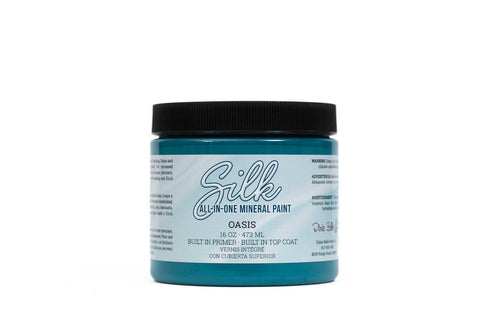 Oasis Silk All-In-One paint is perfect for painting kitchen cabinets, bathroom cabinets and painting furniture. 16 oz.  jar of Oasis Silk All-In-One paint