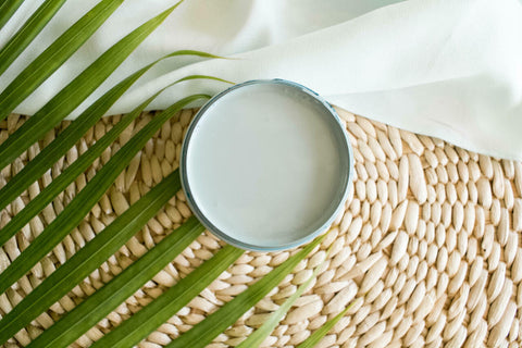 Serenity Silk All-In-One paint is perfect for painting kitchen cabinets, bathroom cabinets and painting furniture! An image of a staged open jar of paint, featuring the color serenity.