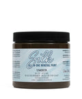 Umber Silk All-In-One paint is perfect for painting kitchen cabinets, bathroom cabinets and painting furniture.  A closed jar of Umber Silk All-In-One Mineral Paint with a white background.