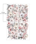 A set of four floral sheets, each measuring 12" x 18.6". The sheets feature an arrangement of white, pink, and light gray flowers with green leaves. The flowers include roses, peonies, and anemones, creating a soft, elegant design.