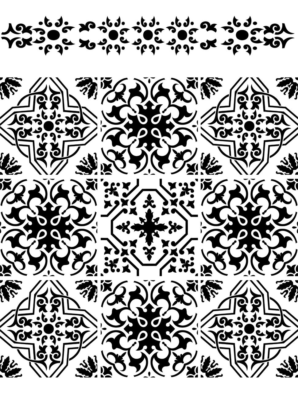 Belles and Whistles Sonoma Art Tile - Stencil provides an extra decorative touch to any project! A product image of the Sonoma art tile mylar stencil on a transparent background.