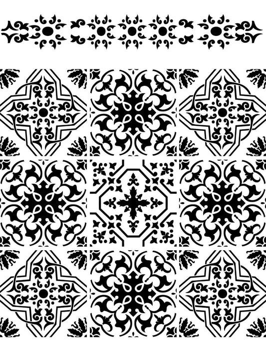 Belles and Whistles Sonoma Art Tile - Stencil provides an extra decorative touch to any project! A product image of the Sonoma art tile mylar stencil on a transparent background.
