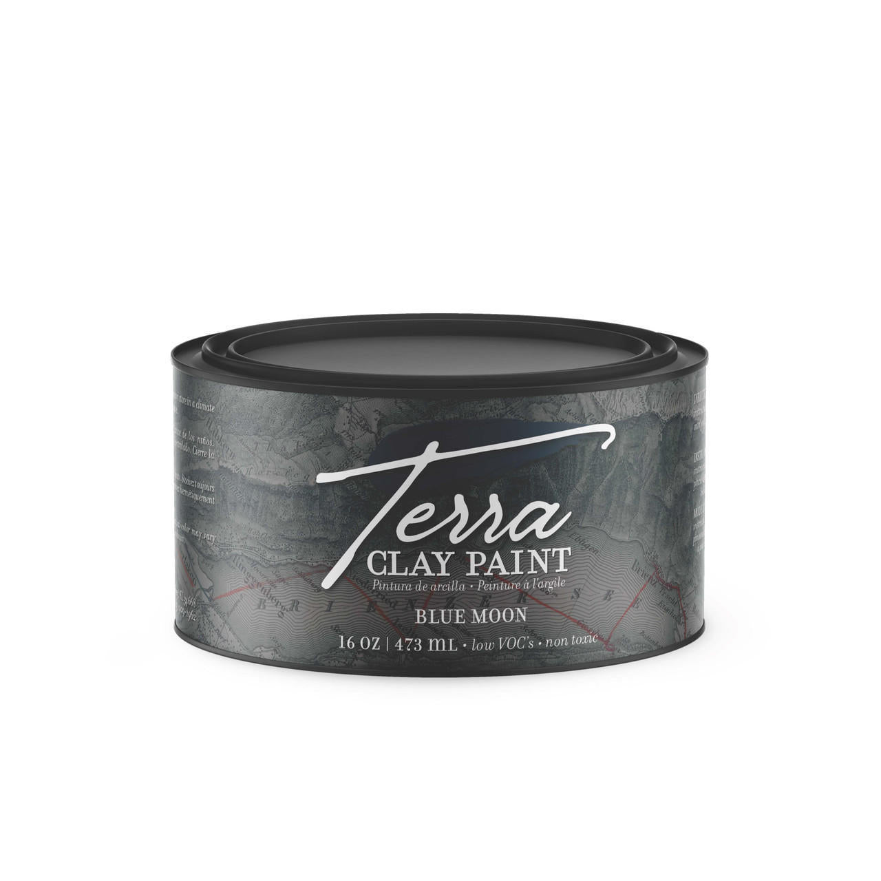 Blue Moon Terra Clay Paint provides endless possibilities for your imagination and can be used on wood, canvas, tile, fabric and more! 
Closed container of Blue Moon Terra Clay Paint.