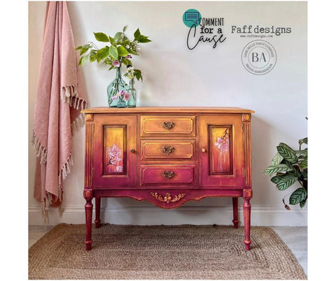 Daffodil Terra Clay Paint provides endless possibilities for your imagination and can be used on wood, canvas, tile, fabric and more! An entertainment hutch that is painted in various colors but highlighted with the paint color daffodil.