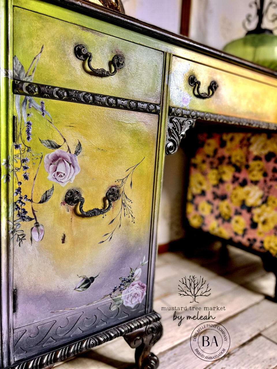 Terra Clay Paint Daffodil Terra Clay Paint provides endless possibilities for your imagination and can be used on wood, canvas, tile, fabric and more! A rustic vanity that is painted in daffodil and is blended into white. This piece looks aged to perfection with a transfer as well.