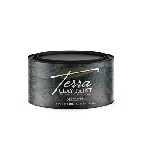 Desert Tan Terra Clay Paint provides endless possibilities for your imagination and can be used on wood, canvas, tile, fabric and more!
This shows the container of Desert Tan Clay Paint with it's lid on.  There is a transparent background.