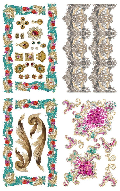 Image of The Gilded Age Transfer. Teal, gold, and pink accents.