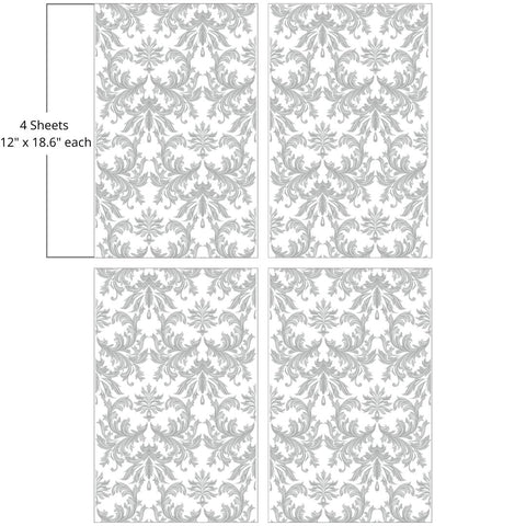 Image of Wedding Lace Transfer. Has soft gray feather-like  intricate swirls and pattern on 4 sheets. "4 Sheets - 12 in. x 18.6 in. each"