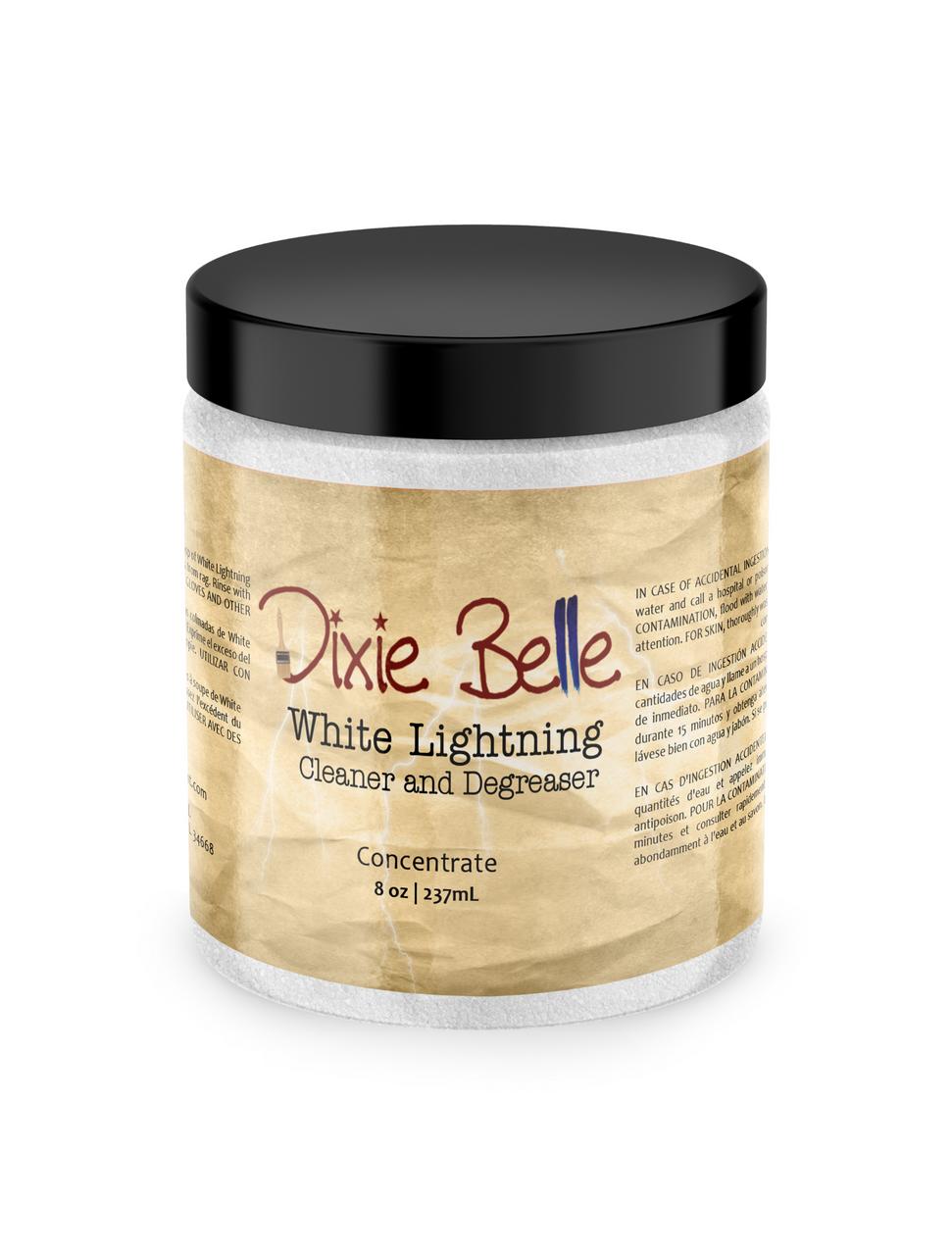 Dixie Belle Paint White Lightning Cleaner and Degreaser.  A closed jar of 8 oz. Dixie Belle White Lightning Cleaner Concentrate.