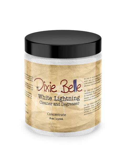 Dixie Belle Paint White Lightning Cleaner and Degreaser.  A closed jar of 8 oz. Dixie Belle White Lightning Cleaner Concentrate.