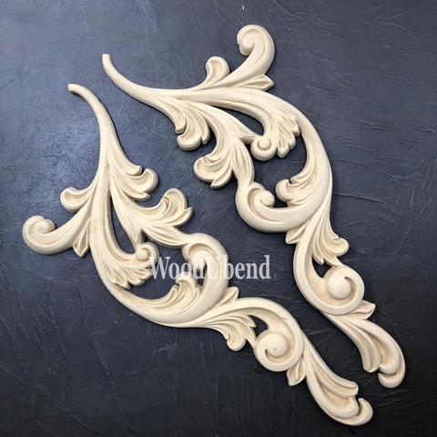 WoodUBend Applique #6068 (set of 2) is the perfect mouldable embellishment for any project! This image shows WoodUBend Applique #6068 (set of 2) against a black background.