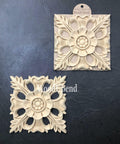 WoodUBend Floral Applique #1352.18 (Set of 2) is the perfect mouldable embellishment for any project!
Image shows the full set of Floral Applique #1352.18 staged diagonally besides each other, one in its packaging the other one out, on top of a black background.